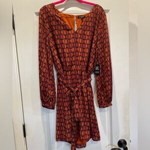Express Orange and Navy Blue Dress with Bishop Sleeves